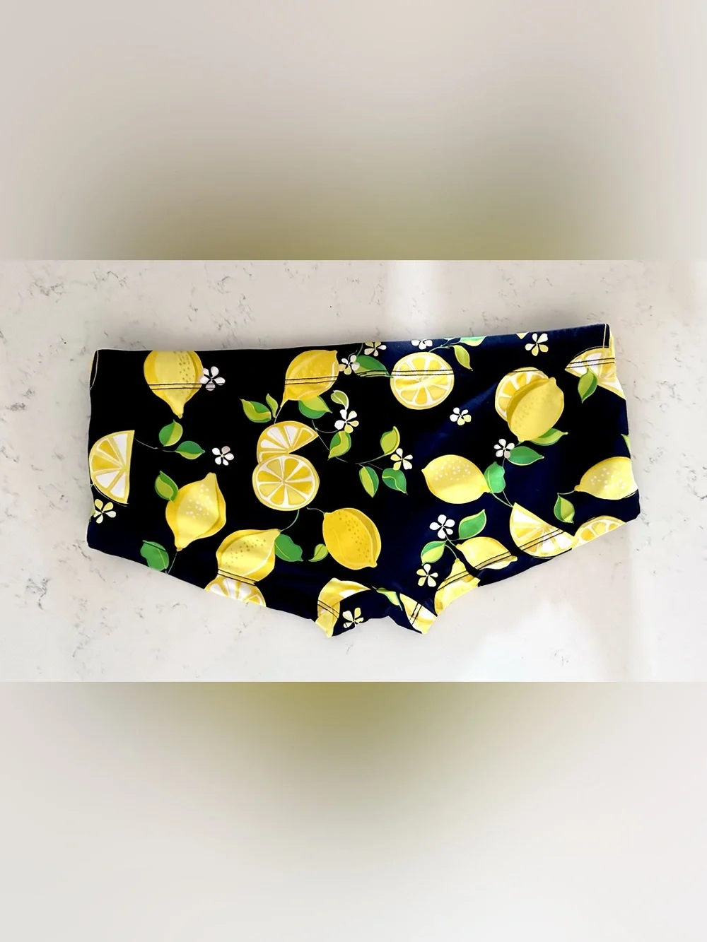 Mr Turk Men's Navy Lemon-Print Swim Trunks